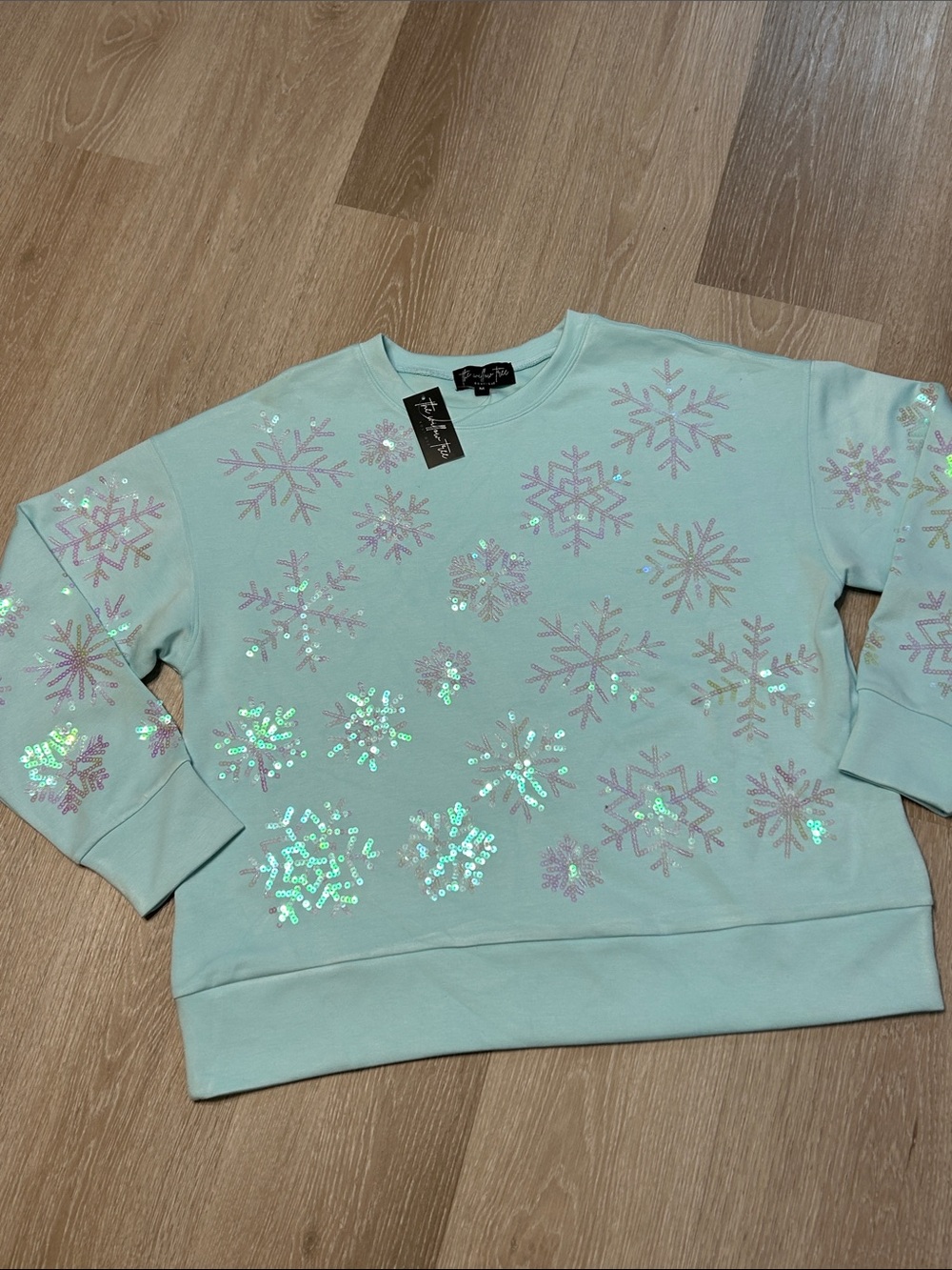 The Willow Tree Snowfall Snowflake All Over Sequin Crewneck Sweatshirt sz Medium